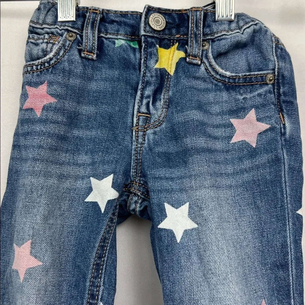 Baby GAP 90’s loose released hem multi star blue jeans adjustable waist 18/24 m